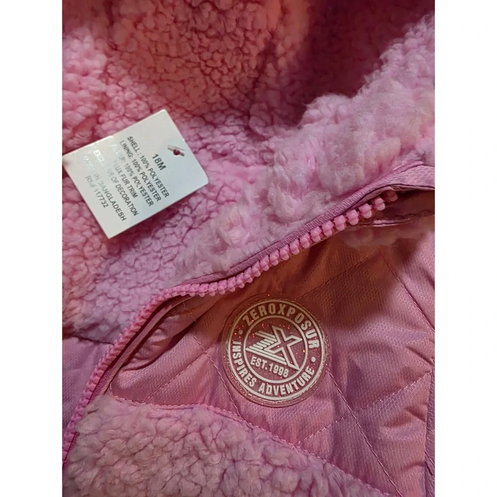 ZeroXposur Baby Girls Pink Puffer Jacket Sherpa Lined Hooded Coat 18M NWT